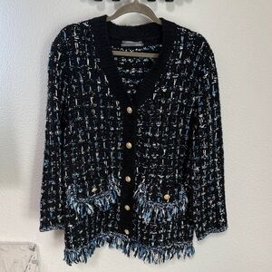 Anthropologie Black and Blue Knit Cardigan